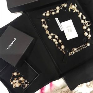 Authentic Chanel White Pearl Jewelry Set